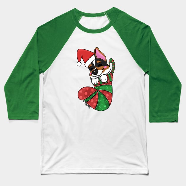 Stocking Stuffer Tri-Corgi Puppy Baseball T-Shirt by SPufferARTs